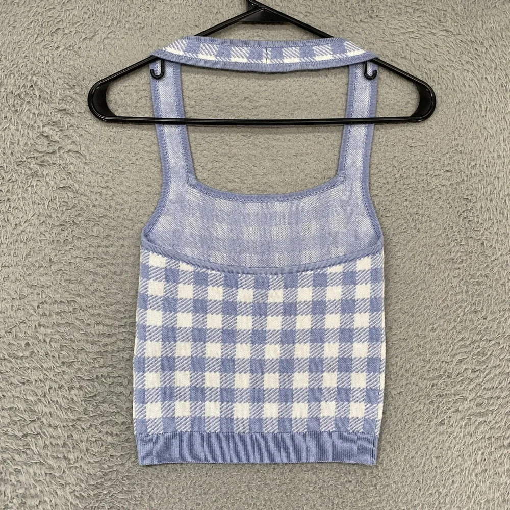 Abercrombie & Fitch Crop Tank Top Womens XS Blue Gingham Plaid Knit Square Neck - Picture 9 of 13